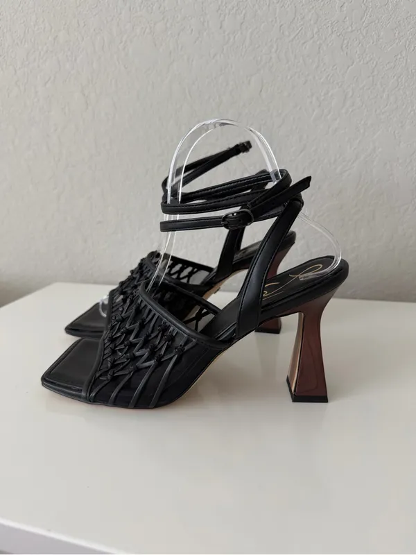 Sam Edelman Black CANDICE Woven Ankle-Tie Heel Sandals size 8 - Image 6