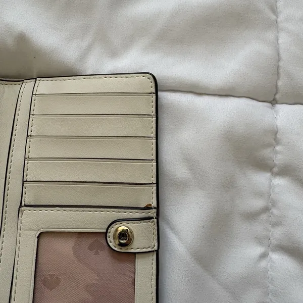 KATE SPADE Leather Slim Bifold Wallet White‎ Cream Quiet Luxury Designer READ - Image 9