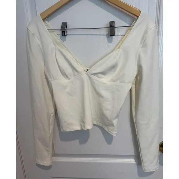 Free People Womens Size M Duo Cami Corset Long Sleeve Stretch Tee Ivory‎ - Image 2