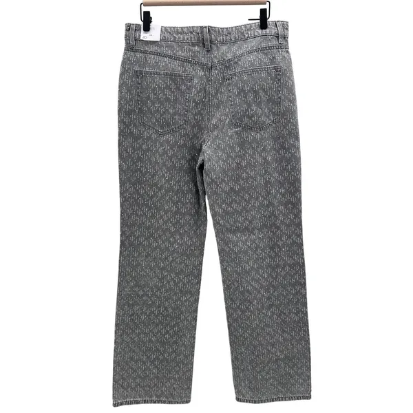 NWT Mango MNG Wide Leg Sequin Jeans Women's Sz 8‎ Gray Denim Rhinestone Festival - Image 3