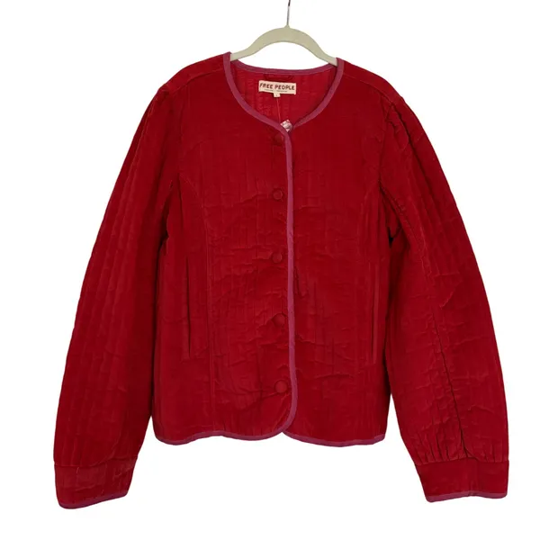 NWT Free People Quilted Velvet Natalia Jacket in Sweet Heart Sz Large - Image 5