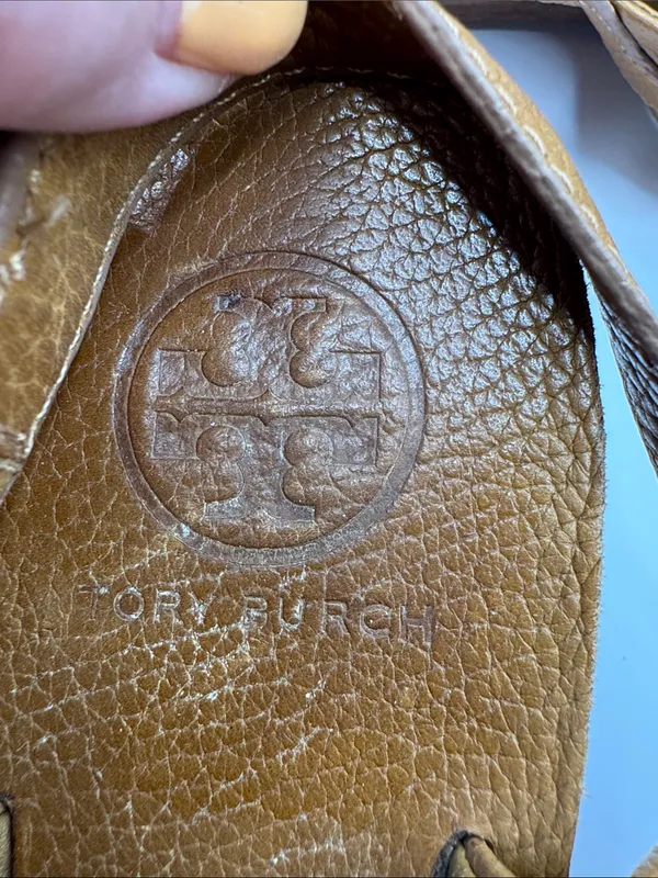 Tory Burch Amanda Brown Leather Logo Medallion Wedge Sandals Size 9.5M - Image 9