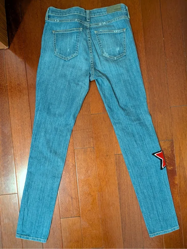 Carmar Women’s Distressed Blue Jeans with Red Star Patches - Image 2