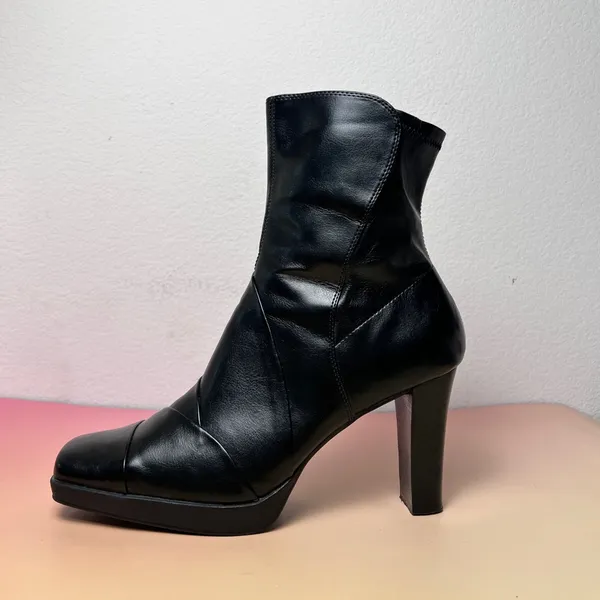 Skechers Black Faux Leather Square Toe‎ Heeled Booties Y2K Retro Women’s Size 10 - Image 6