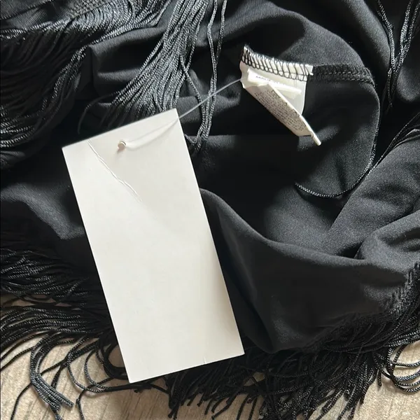 Black Asymmetrical fringe Dress with Spaghetti Straps - Image 3