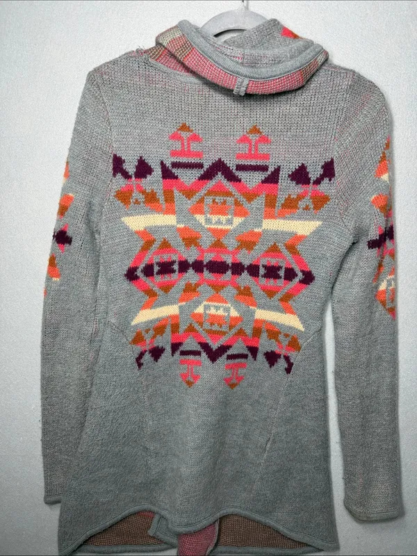 We The Free Gray oversized Hooded Cardigan with Aztec print wool blend - Image 4