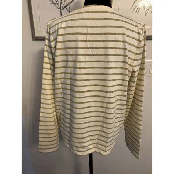J.Crew Artist Shirt White Gold Stripe Long Sleeve Womens Large Button Accent NEW - Image 2