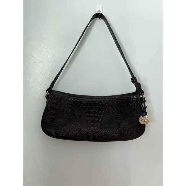 Brahmin black Anytime‎ Mini Melborn Croc Leather Shoulder Bag Hobo Luxury - Image 5