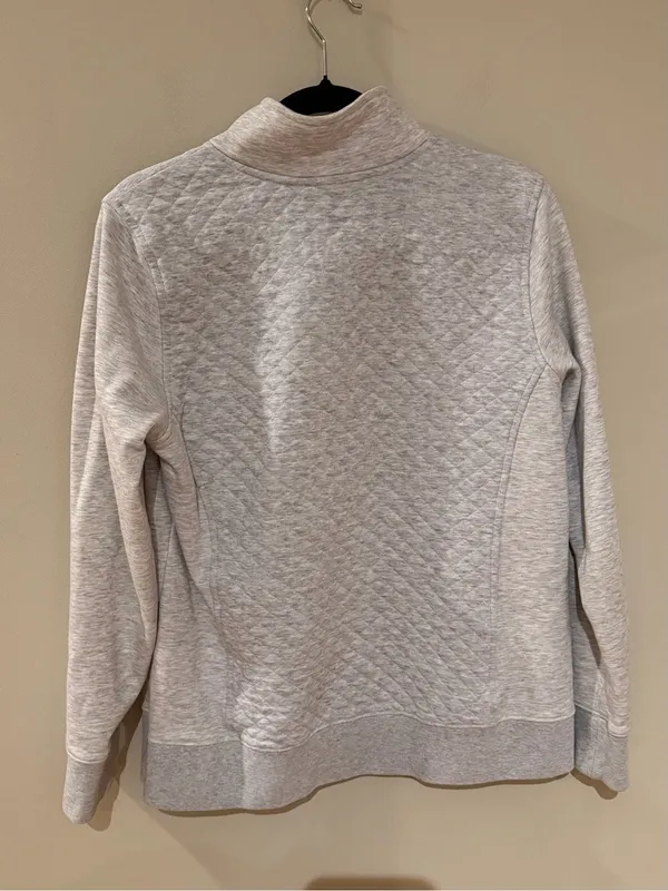 L.L. Bean Gray Quilted Quarter-Zip Pullover - Image 7