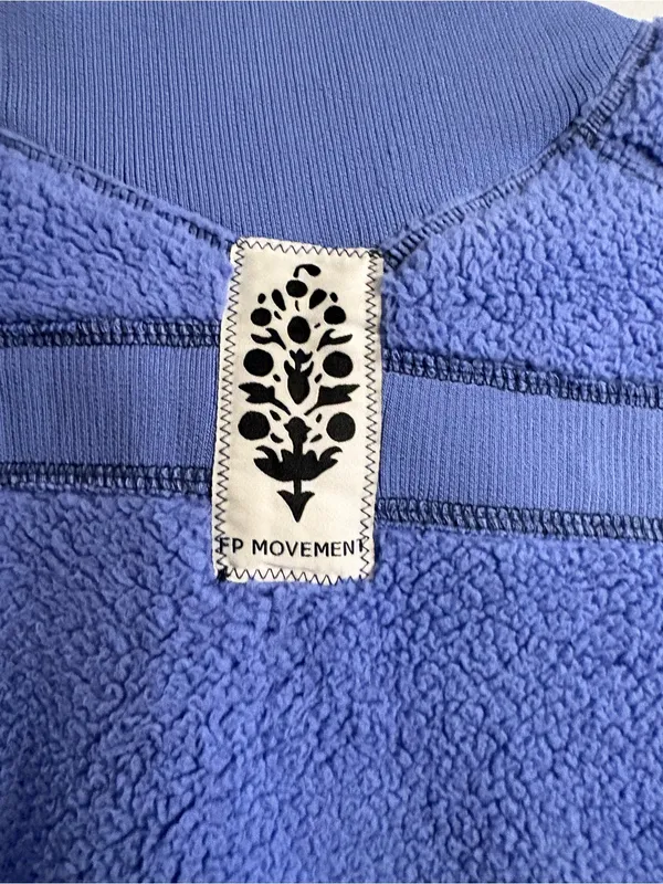 Free People Ready Set Ribbed Sherpa Pullover XL Blueberry Blue Quarter Zip - Image 7