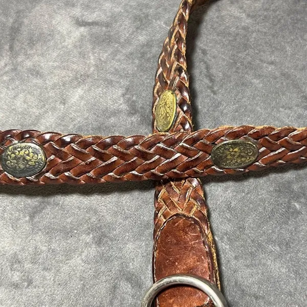 Vintage Fossil Brown Braided Leather Concho Western Belt Womens Small 90s - Image 9