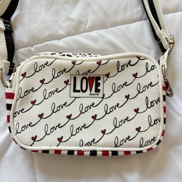 Brighton Love Scroll Canvas‎ Crossbody Bag Purse White Red Black Hearts - Image 2