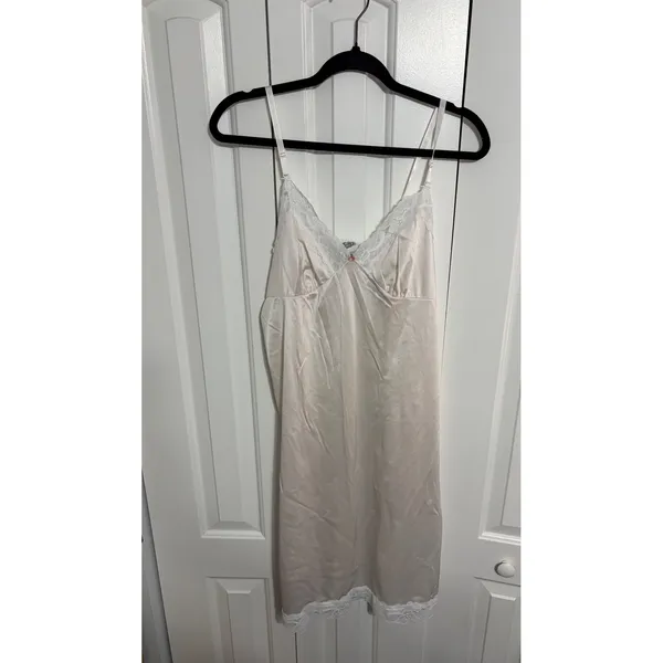 Vintage Style Satin Slip Dress Lace‎ Trim Cream Romantic Coquette Small - Image 2