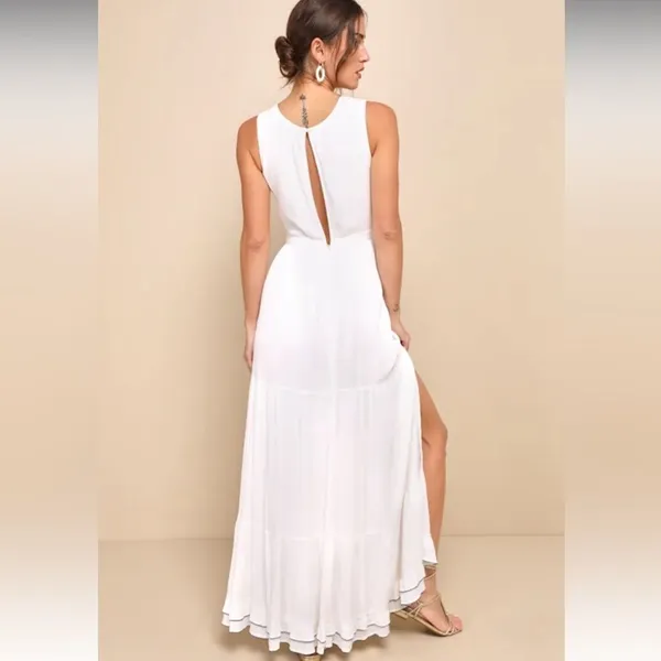 Lulu's XXS Maxi Dress White Embroidered Floral Vacation Cottage Coastal Boho - Image 11
