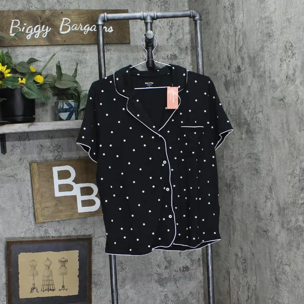 NWT State Of Day Womens Fluid Knit Notched Pajama Set Deep Black Polka Dot L - Image 4