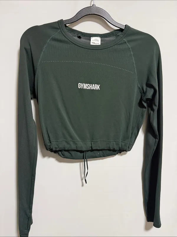 Gymshark‎ Energy Long Sleeve Crop Top Dark Green XS Thumbholes - Image 3