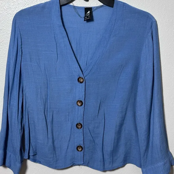 Cuidado‎ Con El Perro Women Blue Button Down Blouse Size S. - Image 2