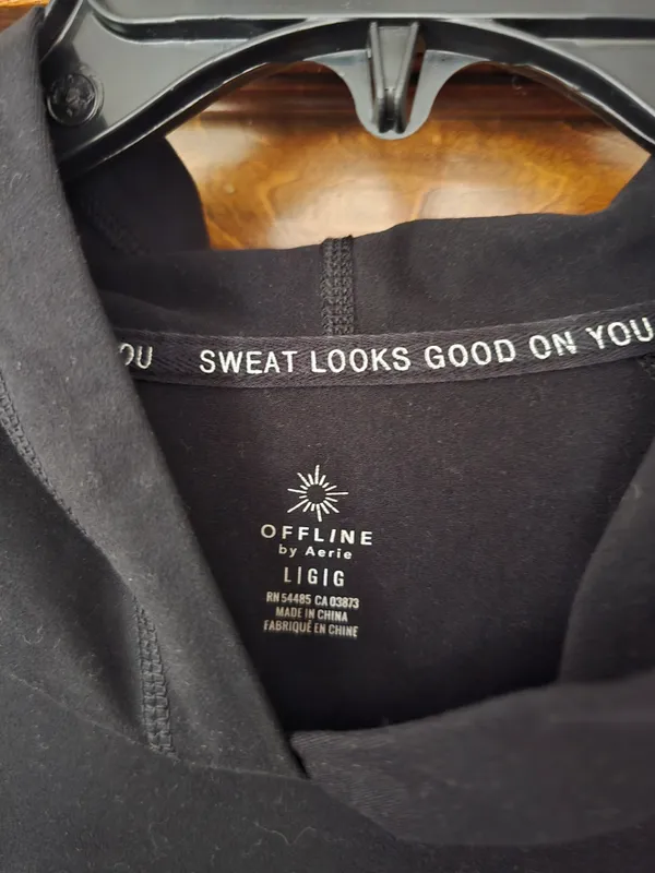 O aerie Black 'Offline' Sweatshirt Hoodie with Subtle Logo Large - Image 2