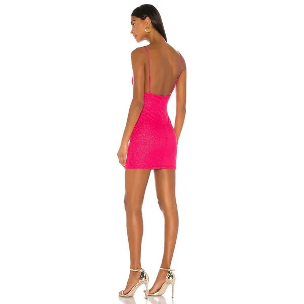 Superdown Sydney Glitter Mini Dress Hot‎ Pink Cami Straps Bodycon Party Size M - Image 2