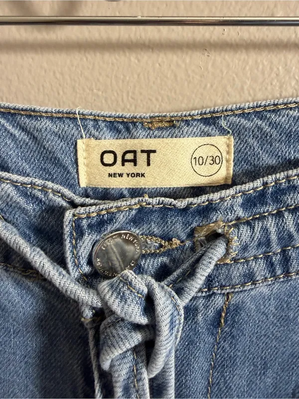 Oat New York High Rise Wide Leg Light Blue Denim Drawstring Jeans - Image 6