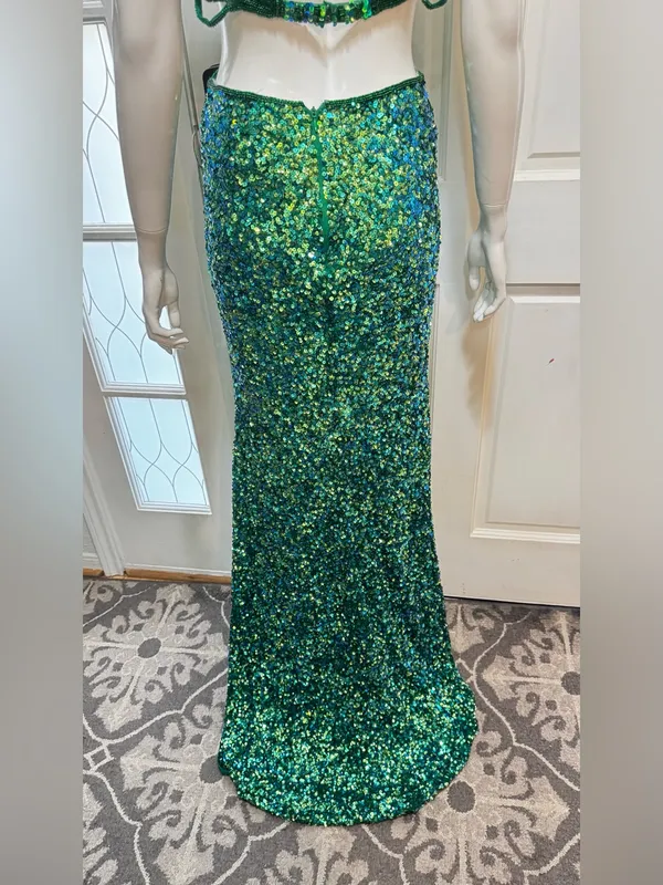 Rachel Allan Stunning Emerald Green Sequin Fringe Cutout formal Gown Size 6 - Image 11
