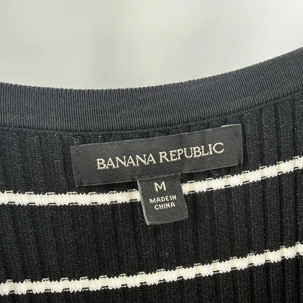 Banana Republic Dress Women's Medium Square Neck Knit Midi Black White Stripe - Image 4