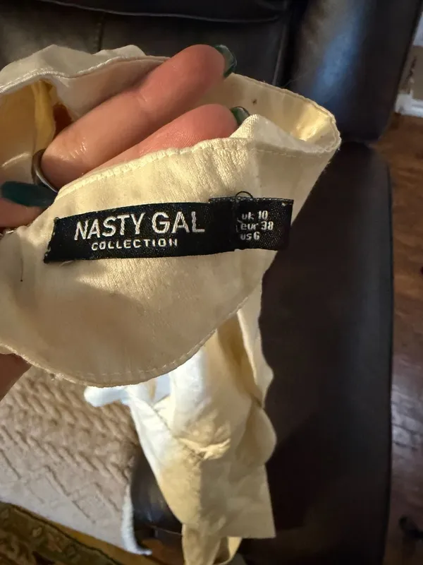 Nasty Gal Collection Cream Satin High Neck Backless Tie Halter Crop Top - Image 3