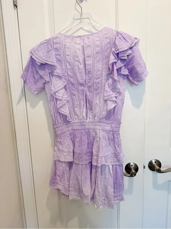LOVESHACK FANCY Natasha Mini Dress in Violet Splash Hand Dye Small Lace Detail - Image 3