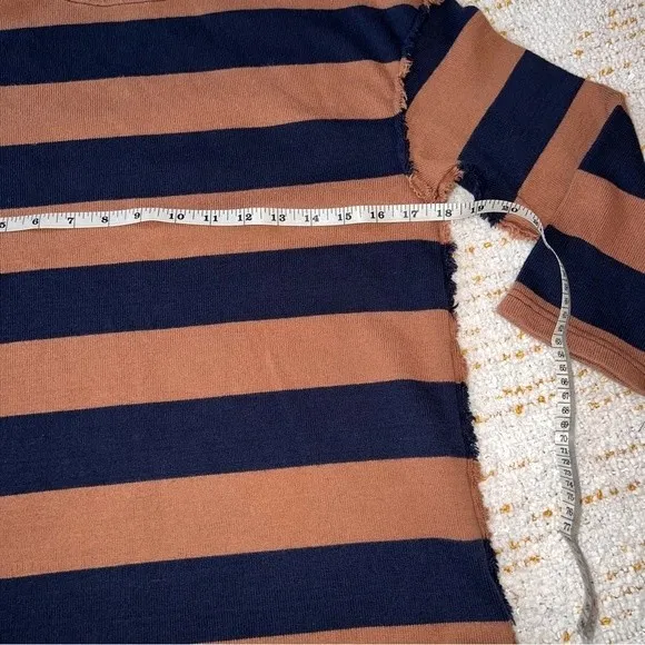 Madewell Luxe Long Sleeve Striped Navy & Brown Top Size XXS - Image 2