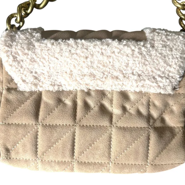 ZARA Quilted Shearling‎ Shoulder Bag Tan - Image 3