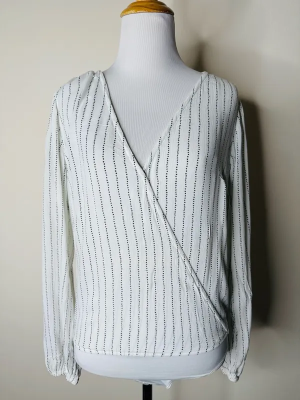 Abercrombie White and Black Striped Wrap Front Bodysuit - Image 2