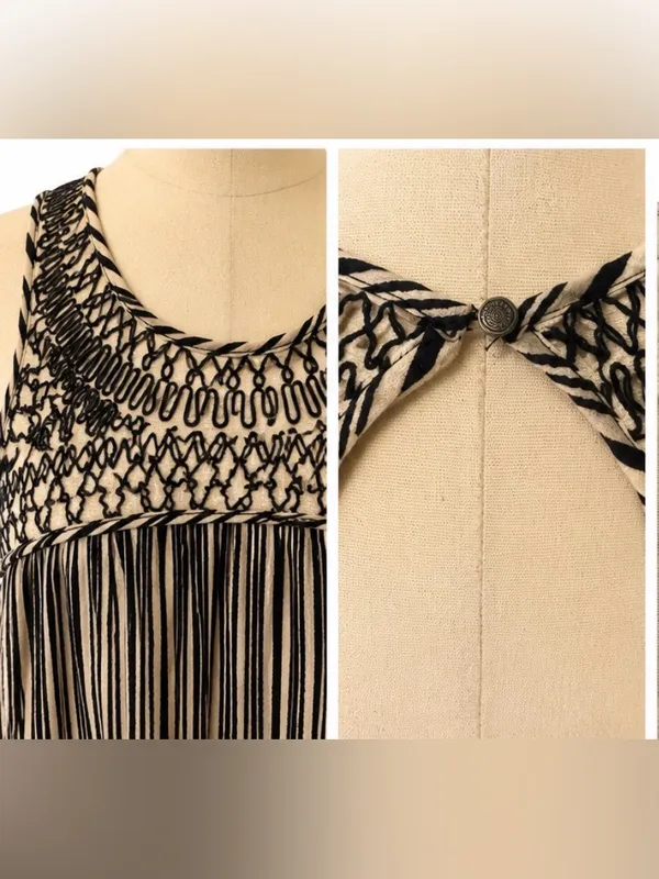 Ecote Anthropologie Embroidered Open Back Swing Dress Medium Boho Cotton - Image 4