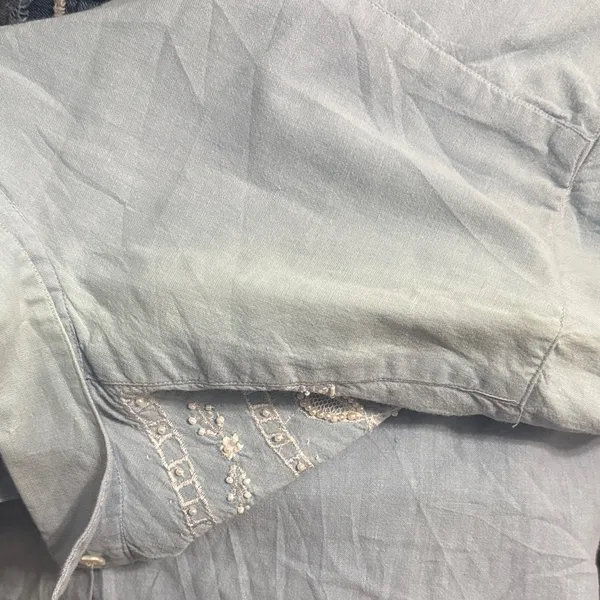 Vintage 90s Light Blue Beaded Embroidered Western‎ Button Down Long Sleeve Shirt - Image 6
