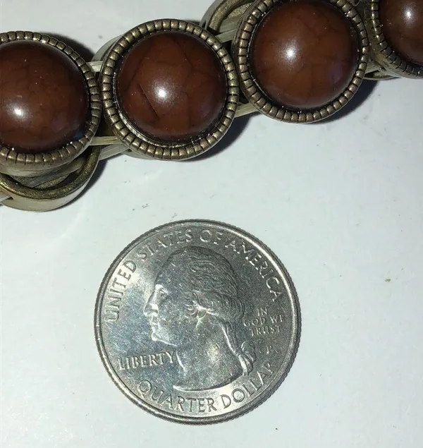 Vintage Brass Chunky Beaded Boho Stretchy Bracelet - Image 3