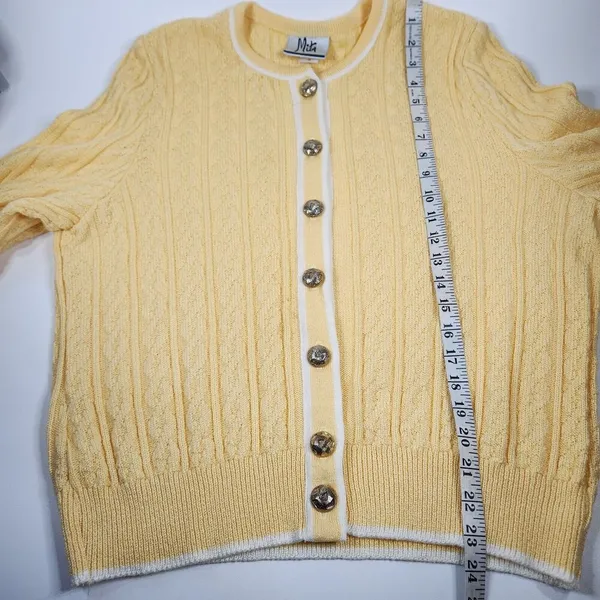 Mita Cable Knit Cardigan Vintage Long Sleeve Gold Buttons 80s Size 14 Yellow - Image 8