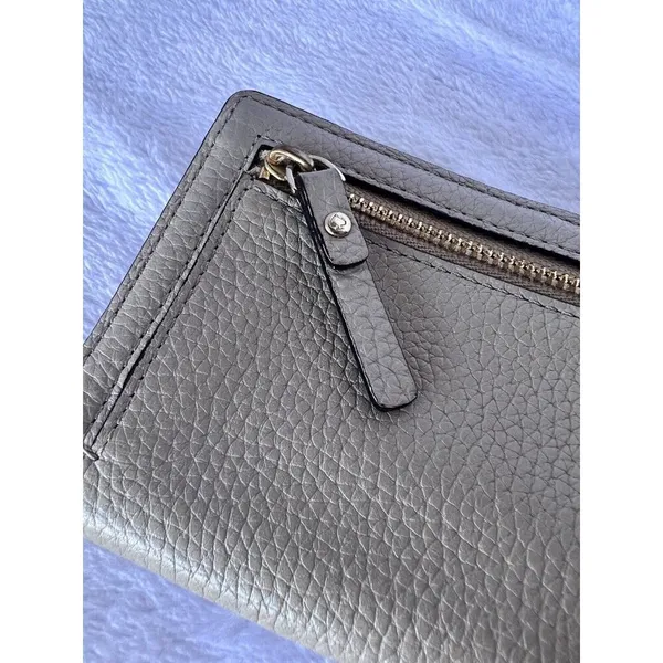 Kate Spade Pebble Leather Wallet Tan Beige Compact ID Multiple Pockets Womens - Image 9