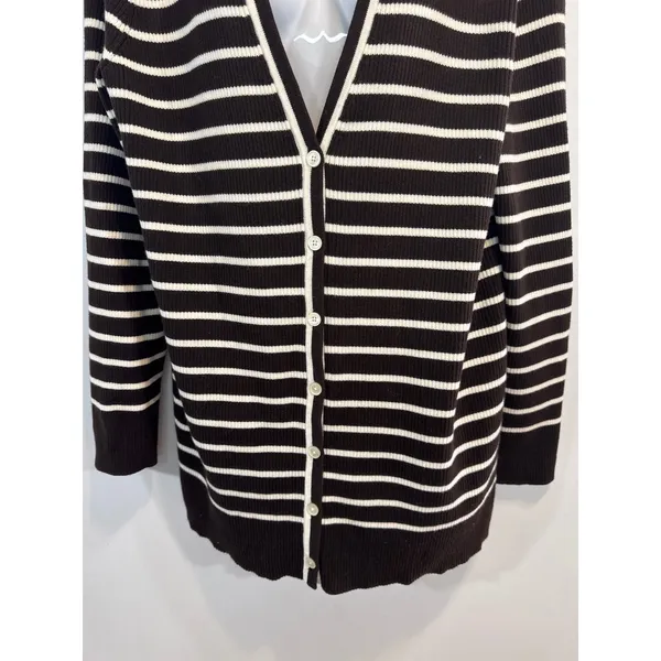 Lauren Ralph Lauren Striped Cardigan Sweater Brown Orange White Women's‎ Large - Image 4
