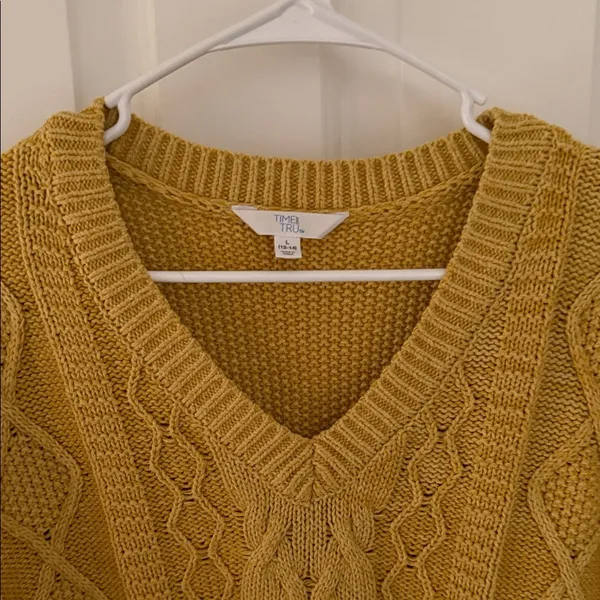 Time and Tru Mustard V-Neck Knit Sweater - Image 2