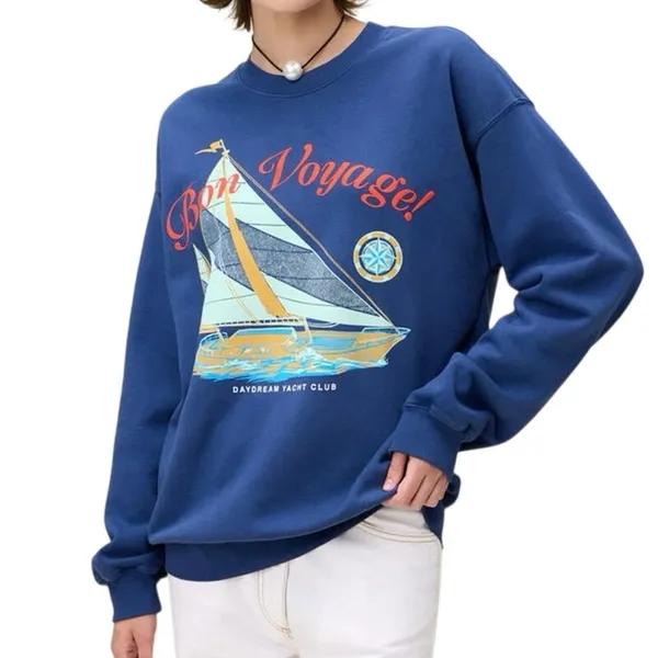 DAYDREAMER Bon Voyage BF Sweatshirt in Washed Indigo, Size Small New without Tag - Image 12