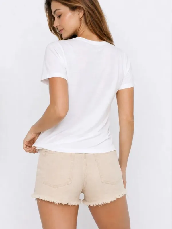 No End Denim Supima Cotton Deep V-Neck Tee White Small $59 - Image 3