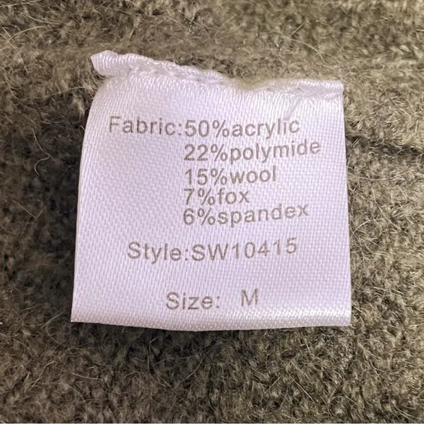 Elan Olive Green Wool Fox Blend Sweater Medium V Neck Balloon Sleeve Oversized - Image 6