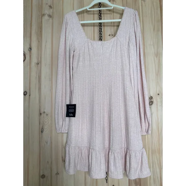 NWT Lulus Coveted Sweetness Blush Pointelle Knit Long Sleeve Mini Dress Size L - Image 6
