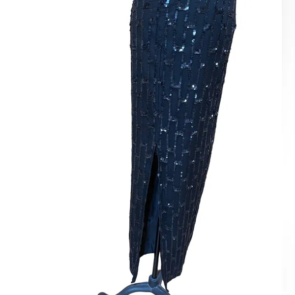 Scala Black Silk Heavily Beaded Sleeveless Long Special Occasion Dress Gown Sz S - Image 9
