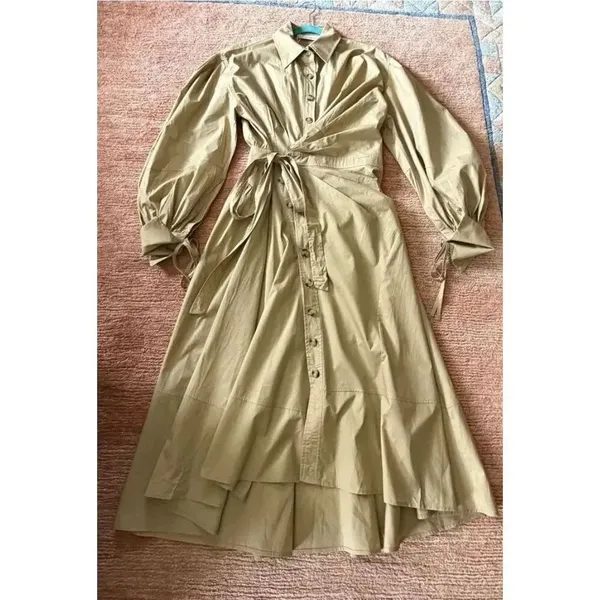 Inspired Designer Poplin Shirt Dress Beige Sizes M & L Brand New - Image 3