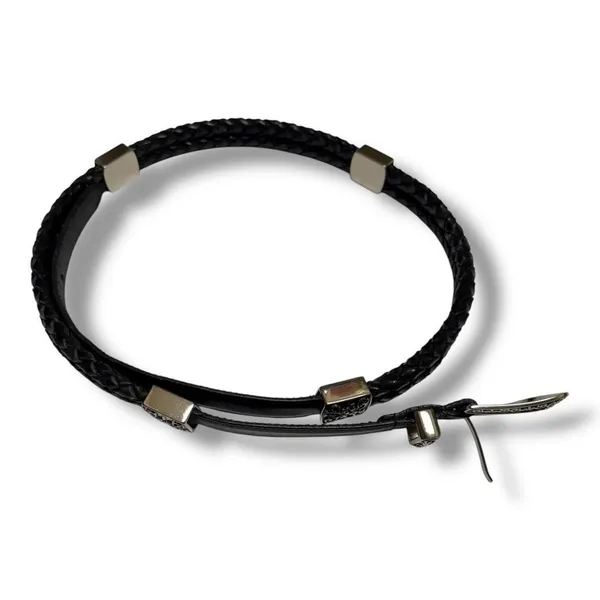 JG Hook Womens Black Braided Leather Belt Ornate Silver Buckle Accent Concho XL - Image 2