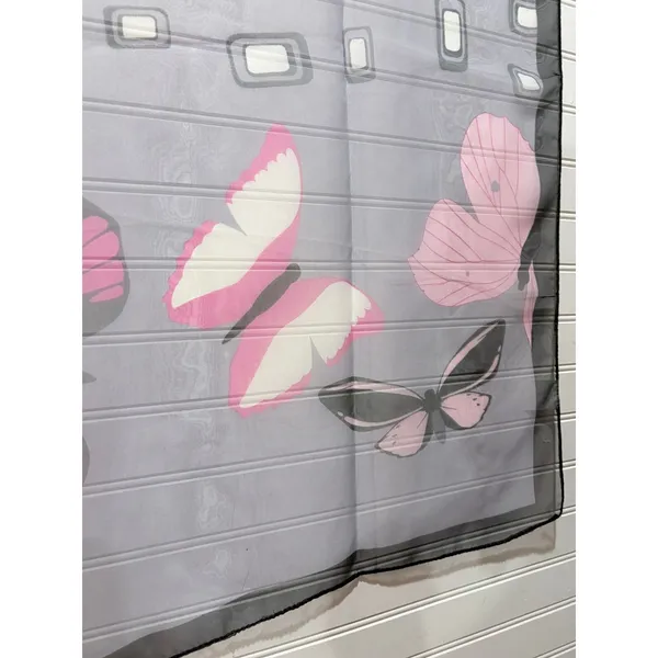 Okinawa Japan Scarf Grey Pink Butterfly Floral Sheer Geometric Print OS - Image 4