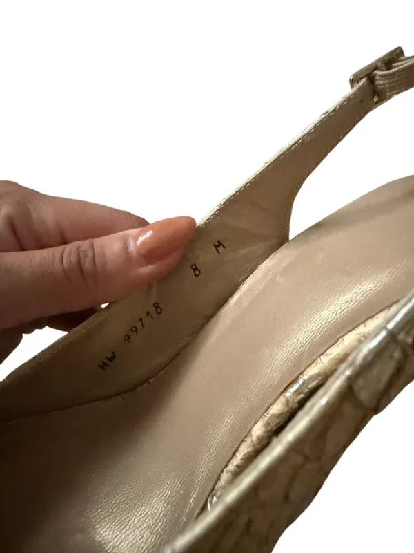STUART WEITZMAN Beige Metallic Leather Slingback Heels Size 8 - Image 6