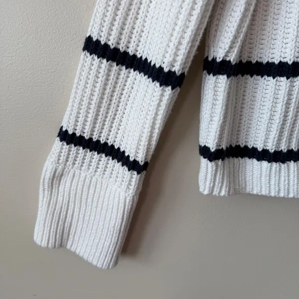 J.Crew Women 100% Cotton Sweater S White Blue Striped Cropped Pullover Nauica - Image 6
