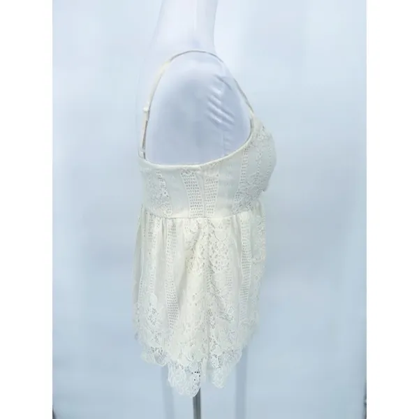 Babydoll Lace Ivory Tank Top‎ Y2K Size Medium Coquette Romantic Boho Festival - Image 5