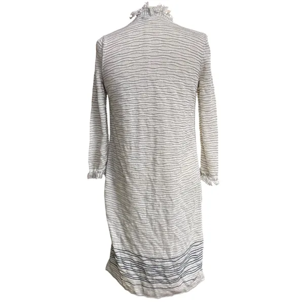 NIC+ZOE S Ivory Gray Textured Wave Knit‎ Fringe Longline Open Front Cardigan - Image 2